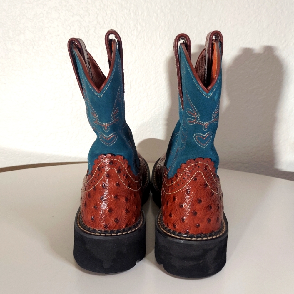 Ariat Brown & Teal Leather Boots Women's Size US 7 B - Picture 3 of 14
